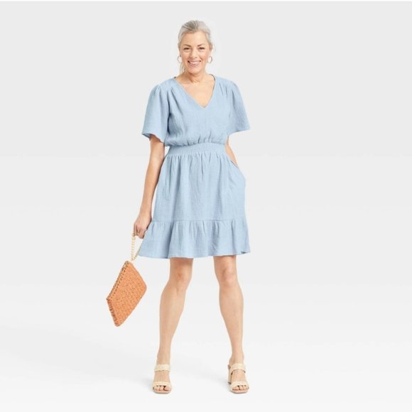 Knox Rose Dresses & Skirts - Knox Rose Women's Flutter Short Sleeve Gauze ALine Dress L Baby Powder Blue XS 1